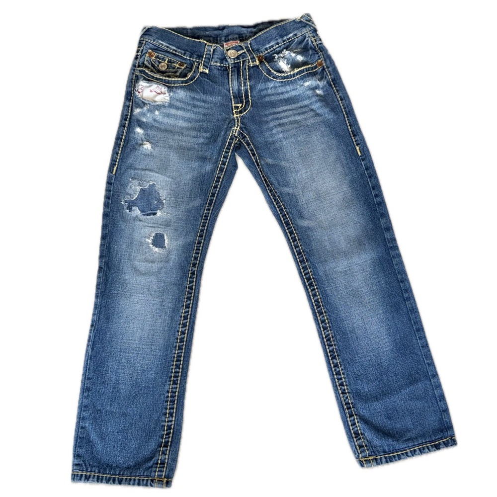 👖🛹 TRUE RELIGION Y2K Distressed Super T Flap Pocket Jeans Low Rise Women's‎ 30